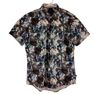 7 Diamonds shirt mens M Medium blue all over print floral performance 4 way